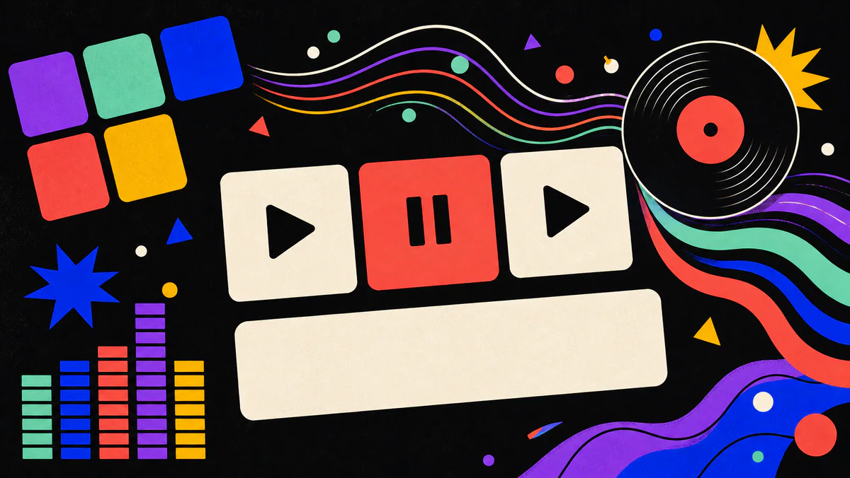 Colorful 2D illustration of keyboard shortcuts controlling music playback